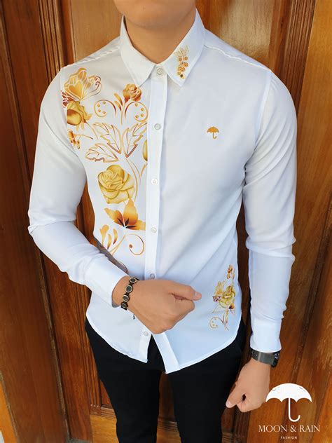 camisa versace blanca con dorado|camisas de versace.